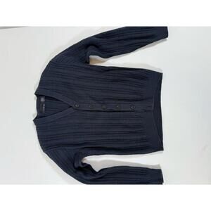 Bill Blass Navy Blue Cotton Acrylic Cardigan Sweater Large